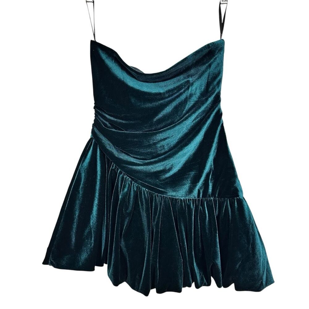 Ever New Bubble Hem Mini Velvet Emerald Dress Heart Diamanté Sz 8 Petite Party - Picture 6 of 12